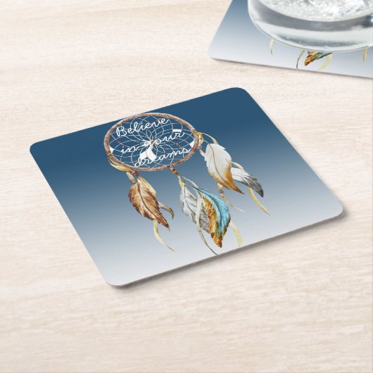 ネイビー感動的ブルードリームグラデーションキャッチャー スクエアペーパーコースター (アングル)