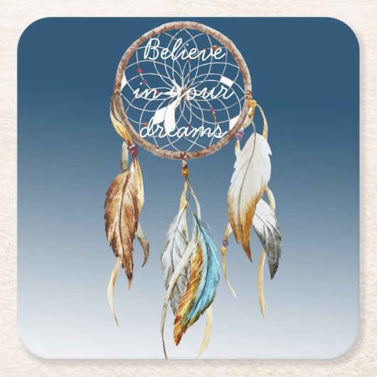 ネイビー感動的ブルードリームグラデーションキャッチャー スクエアペーパーコースター (正面)