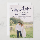 ネイビー我々の冒険を開始する写真を保存する日付 案内状 (正面)