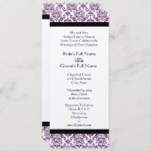ネイビー文字パープルダマスクモノグラム結婚ズ 招待状 (正面/裏面)