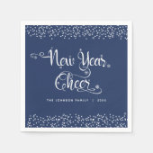 ネイビー新年応援モダンホワイトスノーフレーク名 スタンダードカクテルナプキン (正面)