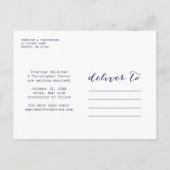 ネイビー日付スクリプトフレームの写真の発表を保存 案内ポストカード (裏面)