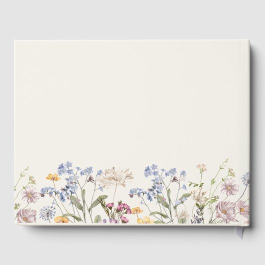 ネイビー春ワイルドフラワーメドウ庭園の結婚式 ゲストブック (裏面)