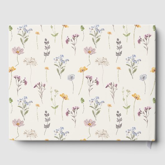 ネイビー春ワイルドフラワーメドウ庭園の結婚式 ゲストブック (裏面)