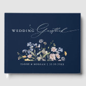 ネイビー春ワイルドフラワーメドウ庭園の結婚式 ゲストブック (正面)