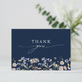 ネイビー春ワイルドフラワーメドウ庭園の結婚式 サンキューカード (スタンド正面)