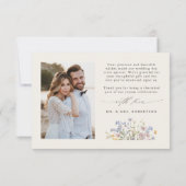 ネイビー春ワイルドフラワーメドウ庭園の結婚式 サンキューカード (裏面)