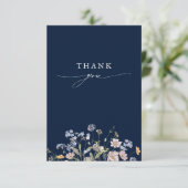 ネイビー春ワイルドフラワーメドウ庭園の結婚式 サンキューカード (スタンド正面)