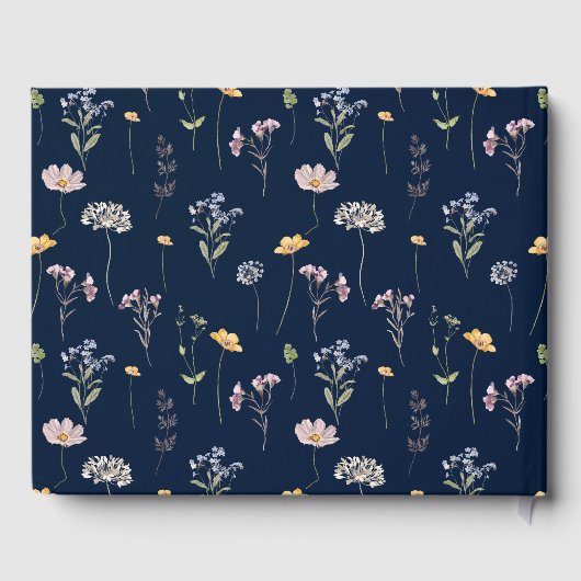 ネイビー春ワイルドフラワー結婚メドウの写真 ゲストブック (裏面)