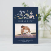 ネイビー春野結婚花草地のQRコード 出欠カード (スタンド正面)