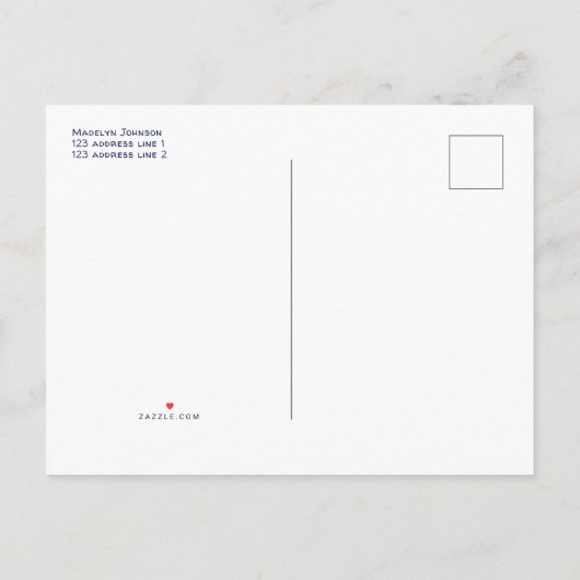 ネイビー月の上テディベア小さな星 インビテーションポストカード (裏面)