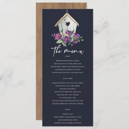 ネイビー木製素朴フローラバードハ結婚ウス メニュー (正面/裏面)