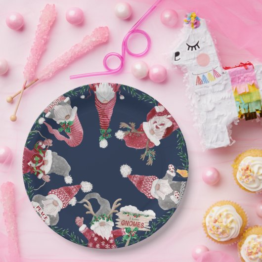 ネイビー格言レッドグレークリスマスウォーターの色の葉 ペーパープレート (パーティー)