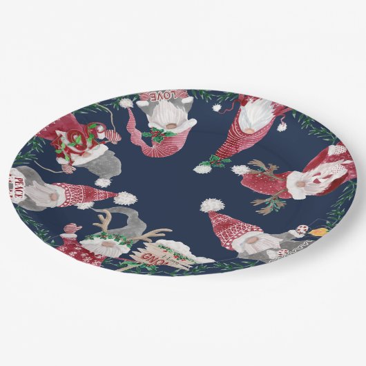 ネイビー格言レッドグレークリスマスウォーターの色の葉 ペーパープレート (アングル)