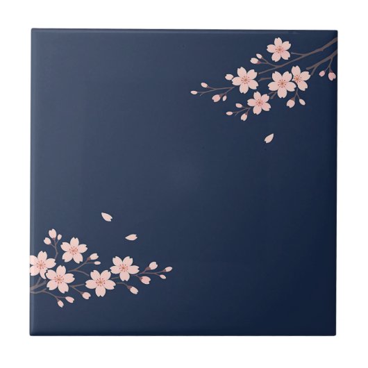 ネイビー桜の枝 タイル (正面)