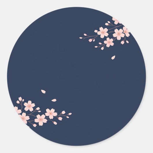 ネイビー桜の枝 ラウンドシール (正面)