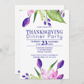 ネイビー梅の上品なエレガントフローラ感謝祭パーティー 招待状 (正面/裏面)