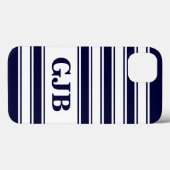 ネイビー横ストライプ線モノグラム Case-Mate iPhoneケース (裏面 (横))