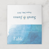 ネイビー水モダン色結婚の プレイスカード (外部開封)