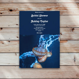 ネイビー水中クラゲ航海のブライダルシャワー 招待状