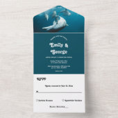 ネイビー水中ドルフよくはしゃぐィンズシービーチ結婚式 オールインワン招待状 (内側)