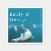 ネイビー水中ドルフよくはしゃぐィンズシービーチ結婚式 スタンダードカクテルナプキン (正面)