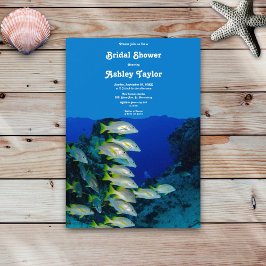 ネイビー水中魚沿岸ブライダルシャワー 招待状