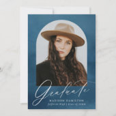 ネイビー水彩アーチ写真卒業 案内状 (正面)