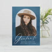 ネイビー水彩アーチ7フォトコラージュ卒業 案内状 (スタンド正面)