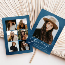 ネイビー水彩アーチ7フォトコラージュ卒業