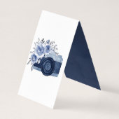 ネイビー水彩画カメラ牡丹結婚の写真家 名刺 (裏面)
