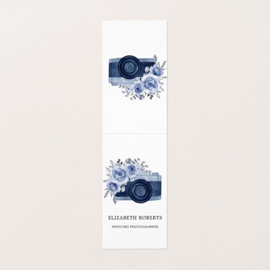 ネイビー水彩画カメラ牡丹結婚の写真家 名刺 (外部フラット)