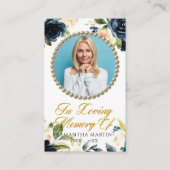 ネイビー水彩花写真葬式祈りの言葉カード 名刺 (正面)