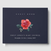 ネイビー水彩赤緑バラフローラベビーシャワー ゲストブック (正面)