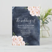 ネイビー水彩赤面結婚花 招待状 (スタンド正面)