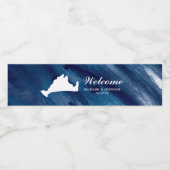 ネイビー水彩青マルタスヴィンヤードのマップ結婚ズ ペットボトルラベル (シングルラベル)