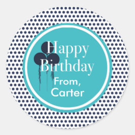 ネイビー水玉模様カスタム誕生日ギフトステッカー ラウンドシール