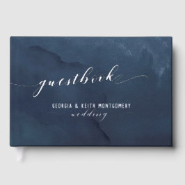 ネイビー水色シルバースクリプトエレガントな結婚式 ゲストブック