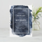 ネイビー水色スプラッシュホワ縁どイ結婚ーズ 招待状 (スタンド正面)