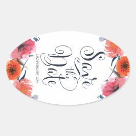 ネイビー水色フローラ日付ステッカーの保存 楕円形シール