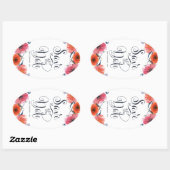 ネイビー水色フローラ日付ステッカーの保存 楕円形シール (シート)