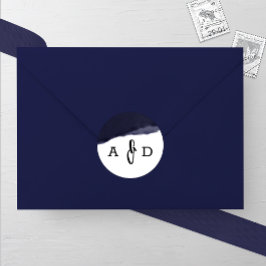 ネイビー水色ブラシストロ結婚ーク ラウンドシール