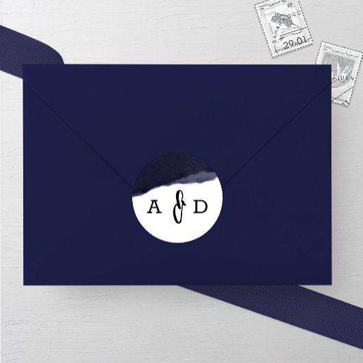 ネイビー水色ブラシストロ結婚ーク ラウンドシール