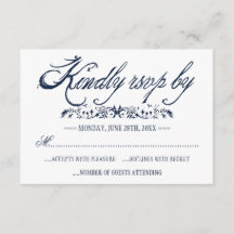 ネイビー水色ボヘミ結婚アンの応答カード