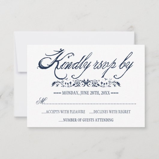 ネイビー水色ボヘミ結婚アンの応答カード 出欠カード (正面)