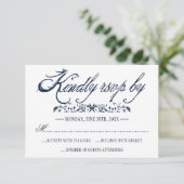 ネイビー水色ボヘミ結婚アンの応答カード 出欠カード (スタンド正面)