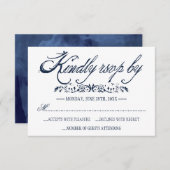 ネイビー水色ボヘミ結婚アンの応答カード 出欠カード (正面/裏面)