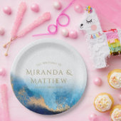 ネイビー海ブルー金ゴールドグリッターアゲ結婚ート ペーパープレート (パーティー)