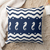 ネイビー海馬の海岸生活で白 クッション (ブランケット)