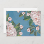 ネイビー淡い色のブルーの背景を持つピンクのバラ ポストカード (正面/裏面)